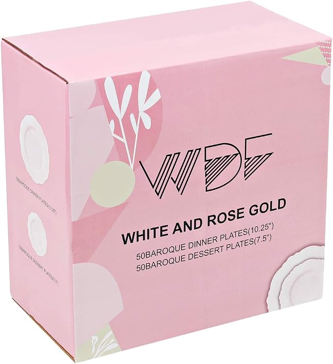100pcs Rose Gold Plastic Plates-Baroque White &Rose Gold Disposable Plates - Image 5