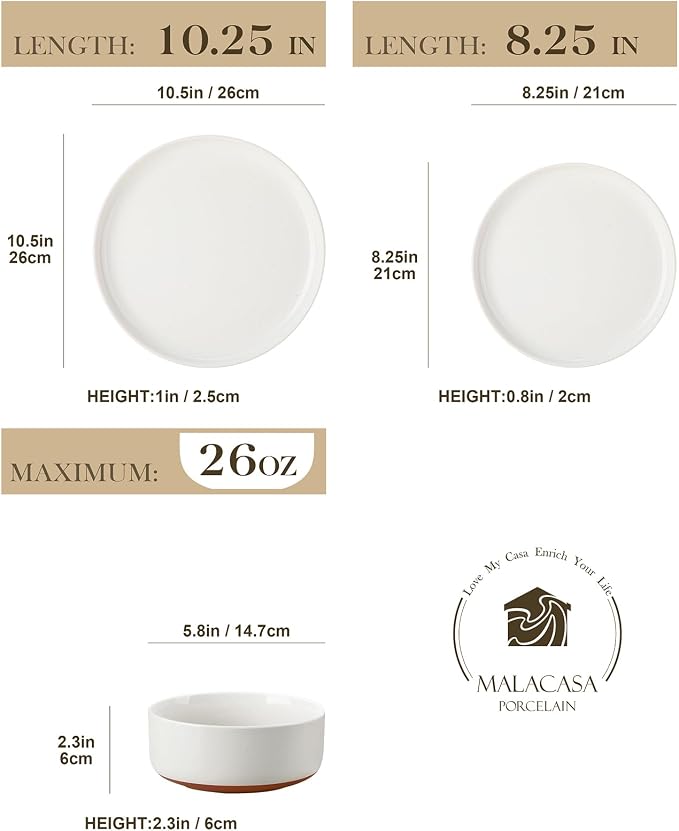 MALACASA Plates and Bowls Sets, 24 Pieces Modern Ceramic Dinnerware Set - Image 2