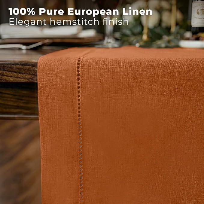 Signature Linen™ by D'Moksha Rust Table Runner 36 Inches, 100% Pure Linen - Image 3