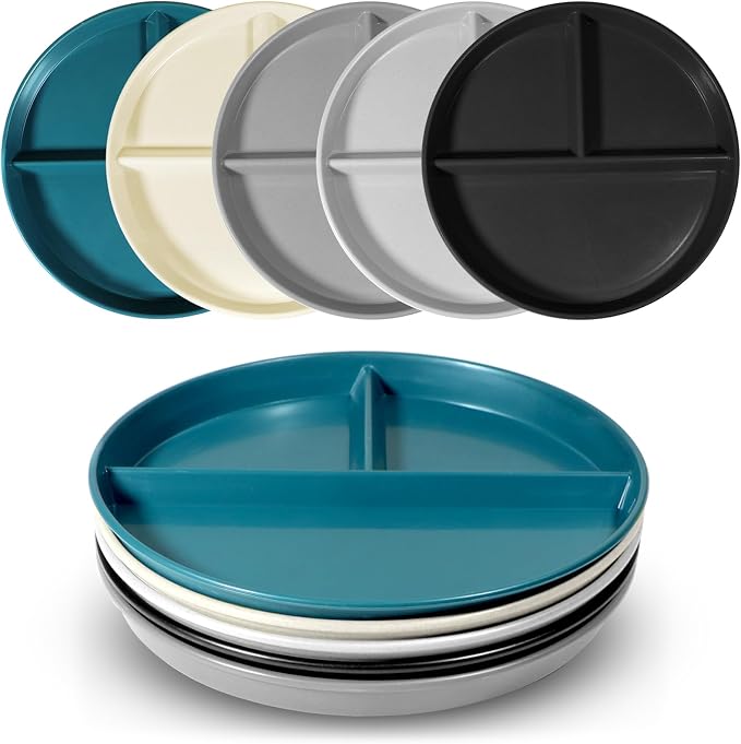 Portion Control Plate For Adults 9 Inch 5Pcs, Round Divided Plates for Adults by WAYGYMBBD