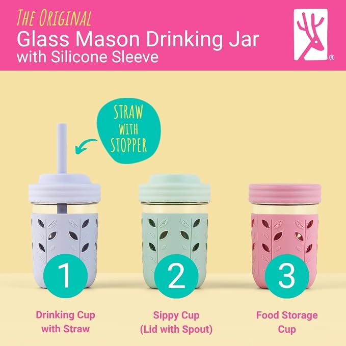 Elk and Friends Kids + Toddler Glass Cups | The Original 8oz Glass Mason Jar - Image 3