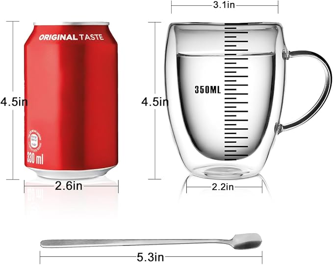 LIBWYS 4 Pack Double Walled Coffee Cups Glasses Mug 12oz Borosilicate Glass | - Image 4