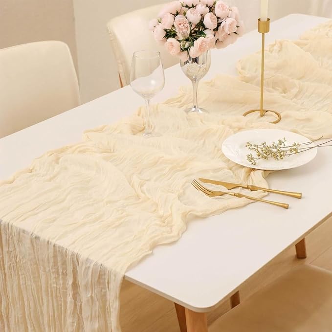 10 Pack Beige Cheesecloth Table Runner 22x120 Inch Boho Gauze Table Runner Long - Image 7