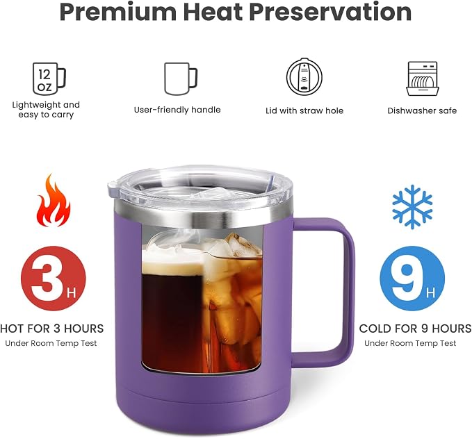 MEWAY 12oz Coffee Mug With Handle 2 Pack Bulk, Stainless Steel Insulated Travel - Image 3