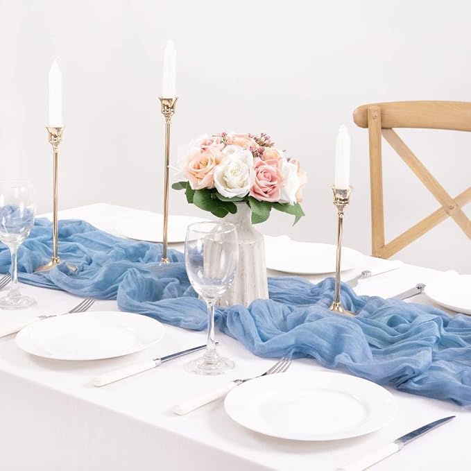 8 Pack Dusty Blue Cheesecloth Table Runner 10ft Boho Gauze Centerpiece | - Image 4