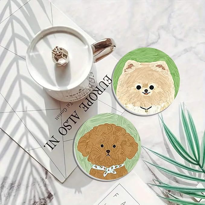 6pcs Cute Dog Coasters Set Round Silicone Drink Coaster - Image 6