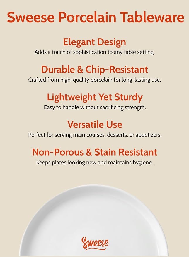 Sweese 10 Inch Porcelain Dinner Plates, Dishwasher Safe, Scratch-Resistant - Image 7