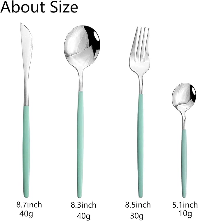JASHII Flatware Serving Set 24 Piece, Stainless Steel Silverware Set, Mint - Image 3
