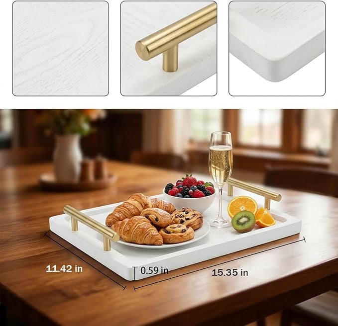 PEKER Wooden Serving Tray with Metal Handles, Ottoman & Home Décor, Wooden Food - Image 2