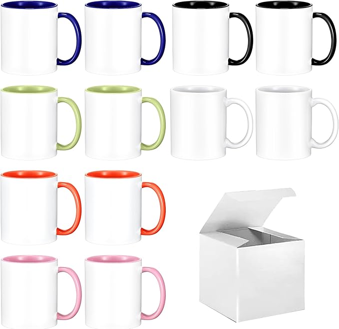 TANGLONG 11oz Sublimation coffee Mugs Set of 12-6 Assorted Colors-with Box | by TANGLONG
