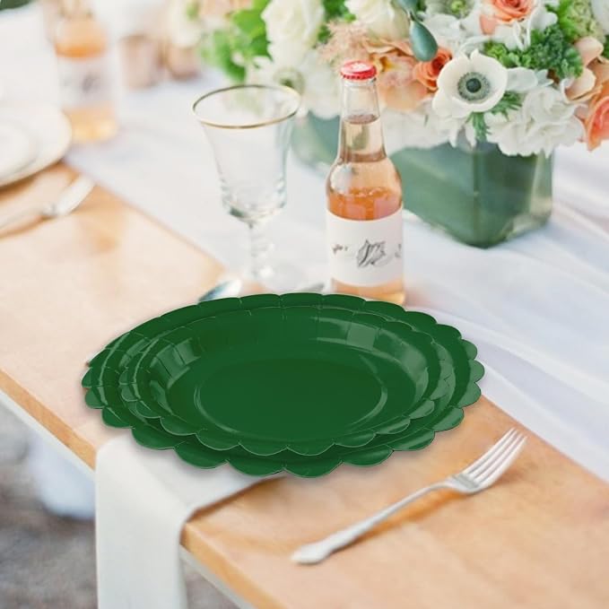 50 Pcs Green Scalloped Paper Plates 25 × 7'' and 25 × 9'' Disposable Green - Image 5