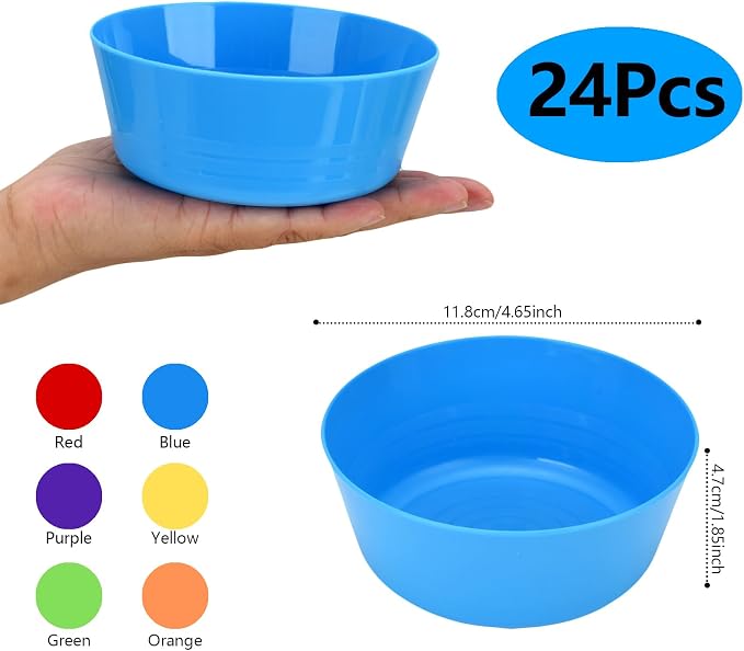 24-Pack Plastic Bowls 10 oz Microwave Dishwasher Safe Stackable | 6 vibrant - Image 2