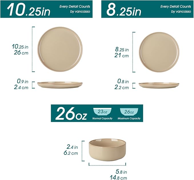 vancasso PLAYA Plates and Bowls Sets, 12 Pieces Brown Dinnerware Sets - Image 2