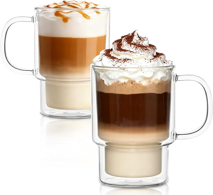 INSETLAN 16oz Double Wall Glass Coffee Mugs Set of 2, Insulated Borosilicate by INSETLAN