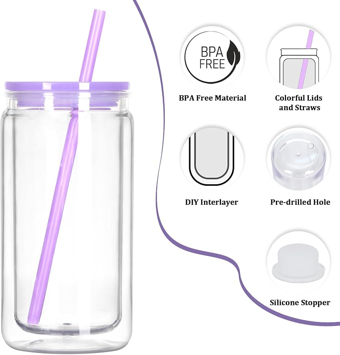 8 Pack Plastic Snow Globe Tumbler, 16 Oz Double Wall Plastic Can - Image 5