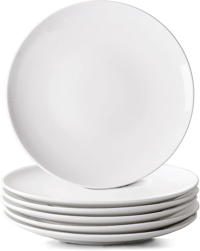 White Salad Plates Set of 6, 8.5 Inch Ceramic Plates – White Porcelain by YALONG