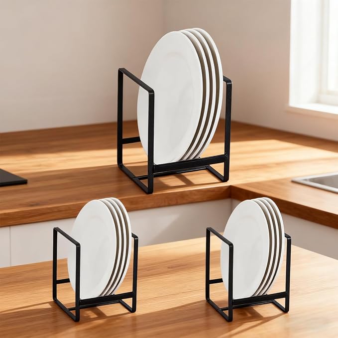 Plate Holder Organizer Metal Upright Dish Drying Racks | 3 Pcs 2 Sizes Black - Image 6
