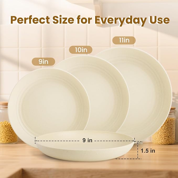Deep Dinner Plates Set of 8, Wheat Straw Plate 9 Inch, Lightweight and - Image 4
