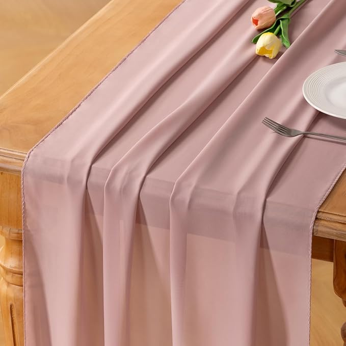 Dusty Rose Chiffon Table Runner Summer Boho Wedding Birthday Party Decor | 14ft by Socomi
