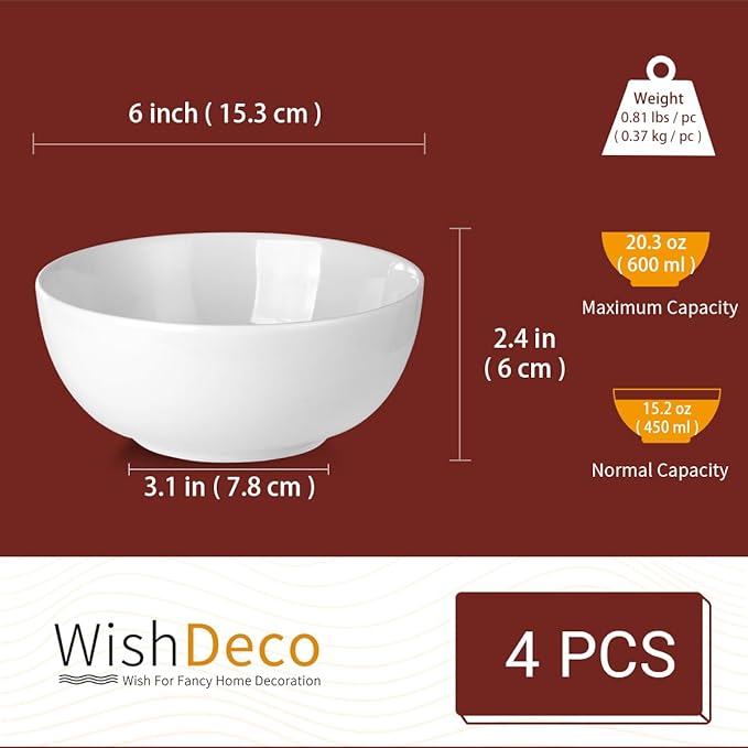 Cereal Bowls Set of 4, Kitchen Bowl - Image 3