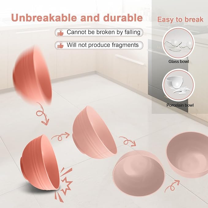 HEYCOME 12 Pcs Unbreakable Cereal Bowls Set, 26 Oz Wheat Straw Bowls Set - Image 5