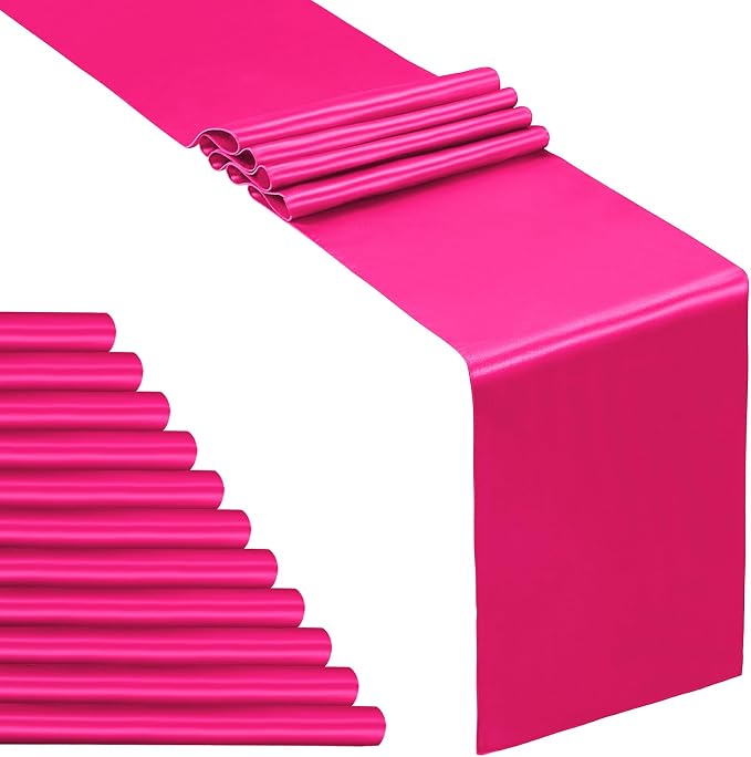 SiinvdaBZX 12 Pcs Hot Pink Satin Table Runner 12 x 108 inches Long | Bright by SiinvdaBZX