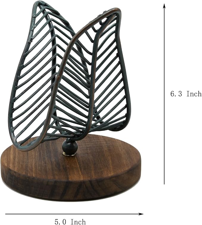 OwlGift Freestanding Modern Napkin Holder w/Golden Turquoise Wrought Iron Leaf - Image 5