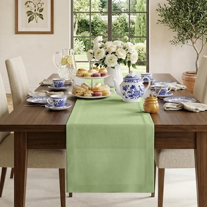 Classic Linen™ by D'Moksha Sage Green Table Runner 120 Inches Long, 100% Pure by DMokshaHomes