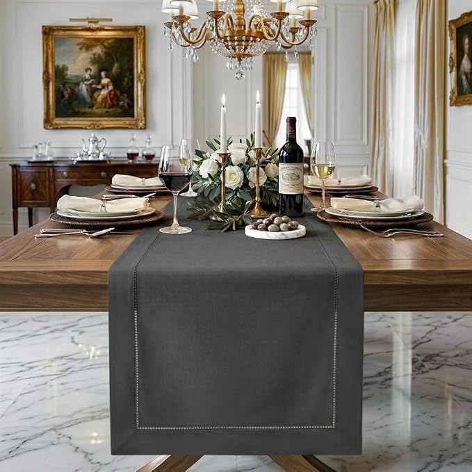Signature Linen™ by D'Moksha Charcoal Grey Table Runner 108 Inches Long by DMokshaHomes