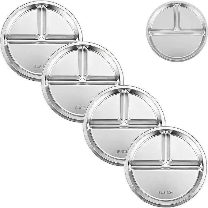 PandaEar 4 Pack Stainless Steel Divided Plates by PandaEar