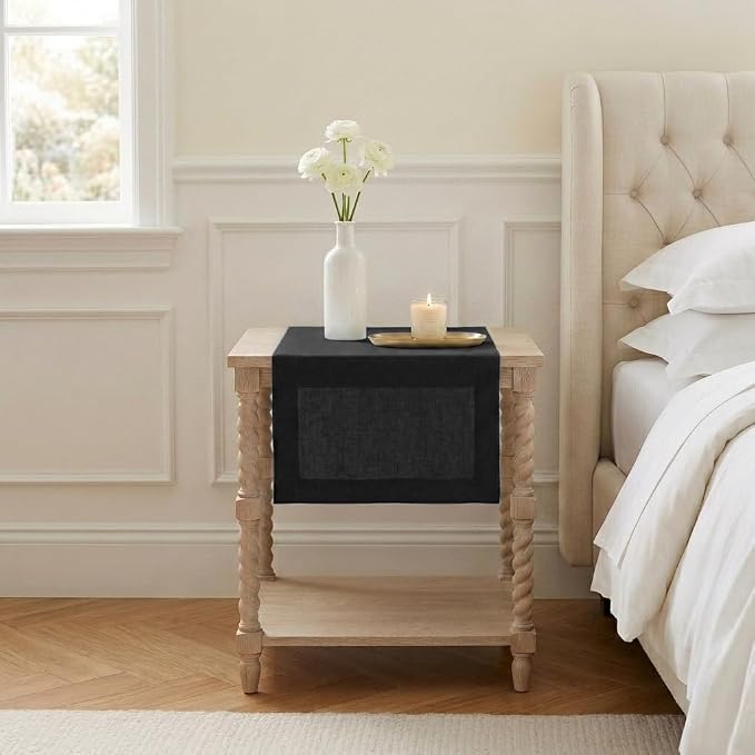 Classic Linen™ by D'Moksha Black Table Runner 60 Inches, 100% Pure Linen by DMokshaHomes