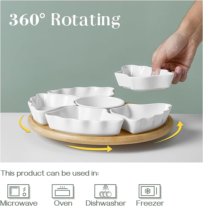 DOWAN 360° Rotatable Serving Tray and Platters, 12 Inch Divided Serving Bowls - Image 4