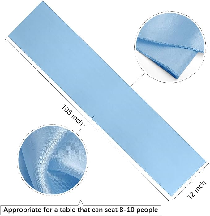 Baby Blue Satin Table Runners 10 Pack 12x108 inch Silk Smooth Fabric | Bright - Image 4