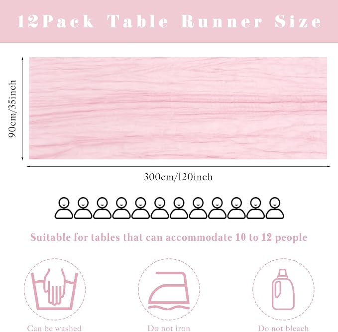 Light Pink 12 Pcs Cheesecloth Table Runner 10FT Runner - Image 3