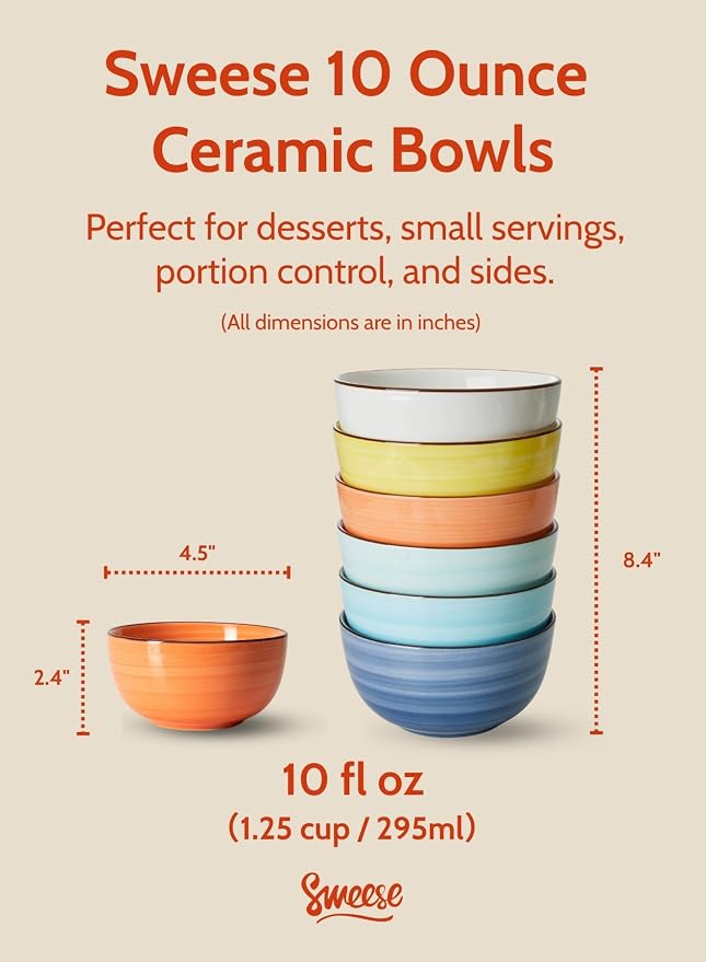 Sweese 10 Oz Ceramic Ice Cream Bowls, Soup Bowls, Dishwasher Microwave Safe - Image 2
