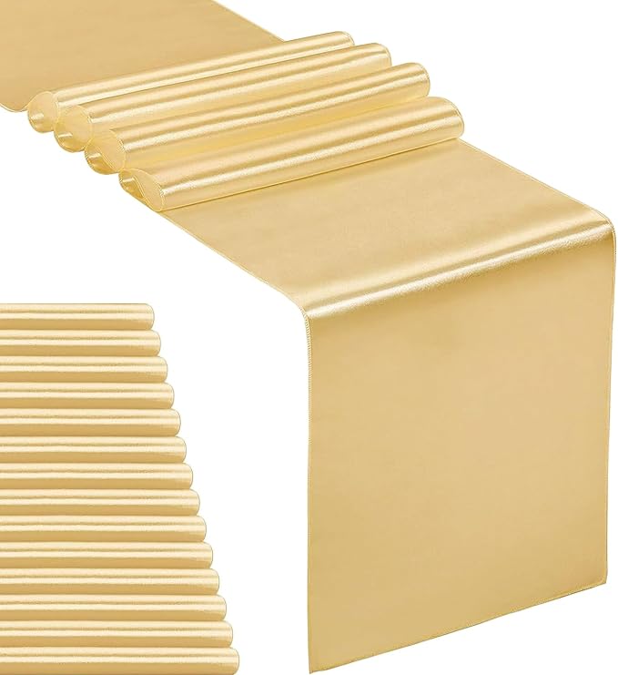 15-Pack Satin Table Runner Light Gold 12 x 108 inches Long, Table Runners by Hahuho