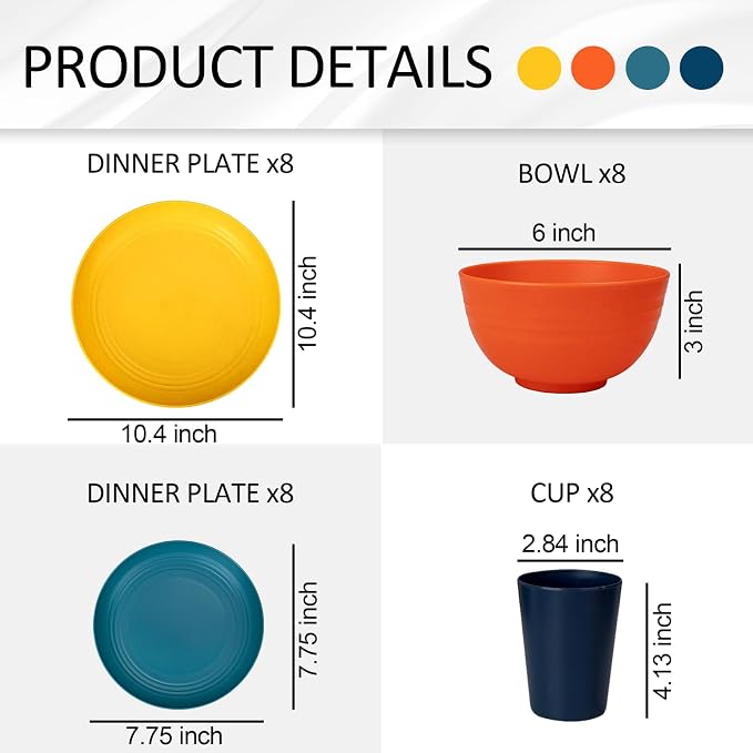 32-Piece Unbreakable Wheat Straw Dinnerware Set, Service - Image 2