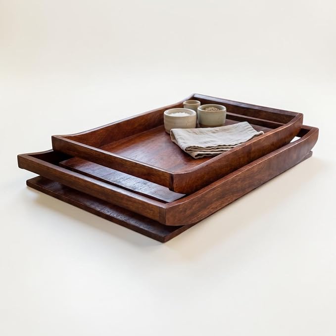 Wooden Serving Tray Set of 2 | Big Size 16x12 & 14x10 Inches | Premium Finish - Image 5