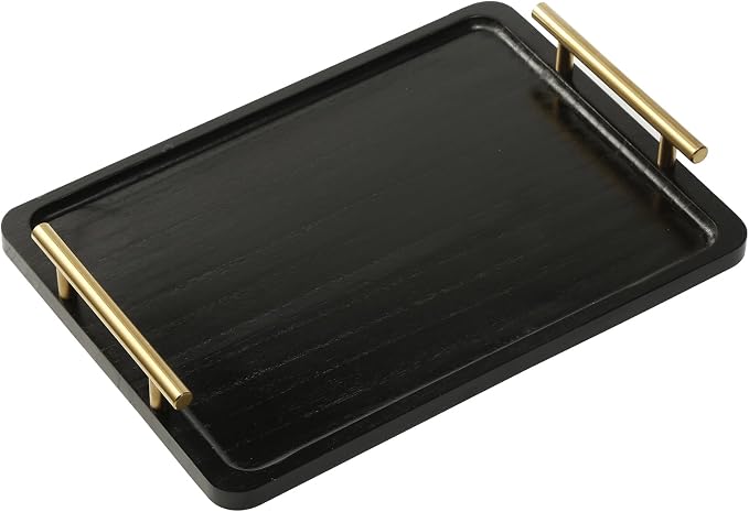 PEKER Wooden Serving Tray with Metal Handles, Ottoman & Home Décor, Wooden Food by Unknown