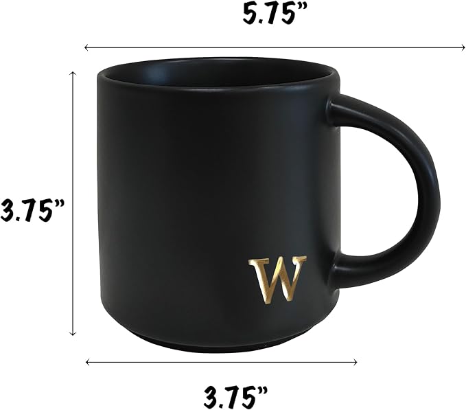 COLLECTIVE HOME Black Ceramic Coffee Mug, 15 oz Golden Monogram Tea Cup | - Image 3