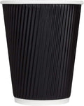 Karat 12 oz Ripple Insulated Coffee Cup Black Disposable Paper Hot Cup by Karat