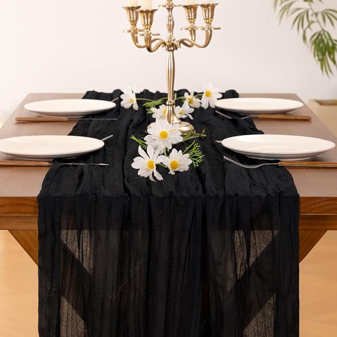 Cheesecloth Table Runner Summer Boho Wedding Birthday Party Home Decor | Black - Image 2