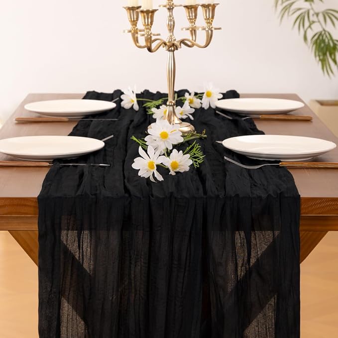 Cheesecloth Table Runner Summer Boho Wedding Birthday Party Home Decor | Black - Image 6