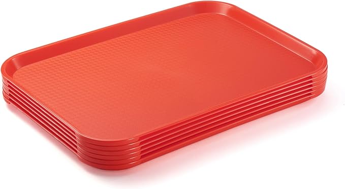 6 Pack Plastic Serving Trays, 12x16 Inch Red Cafeteria Lunch Trays | Red by CURTA