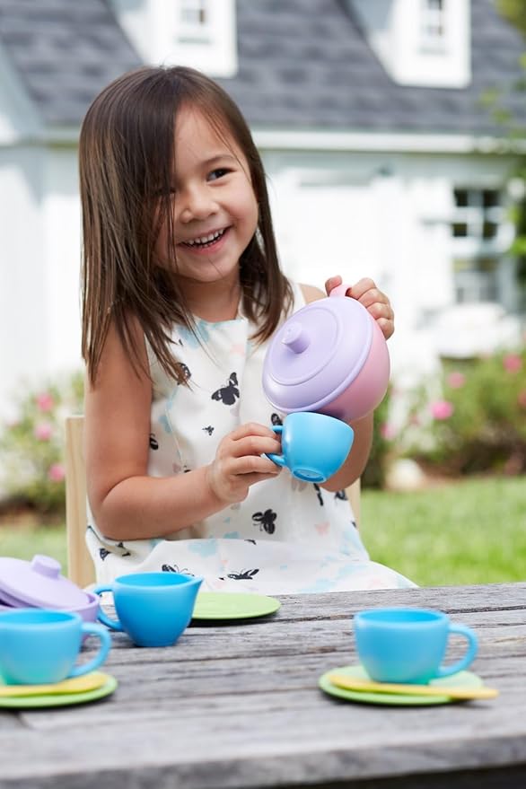 Green Toys Tea Set, Motor Skills, Language & Communication Kids Role Play Toy. - Image 3