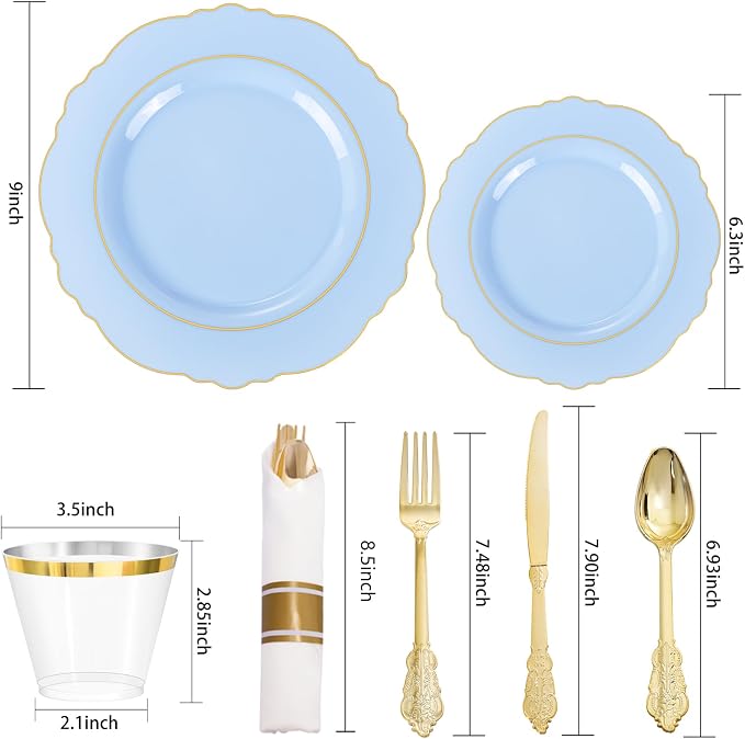 350PCS Blue Plastic Plates - Image 7