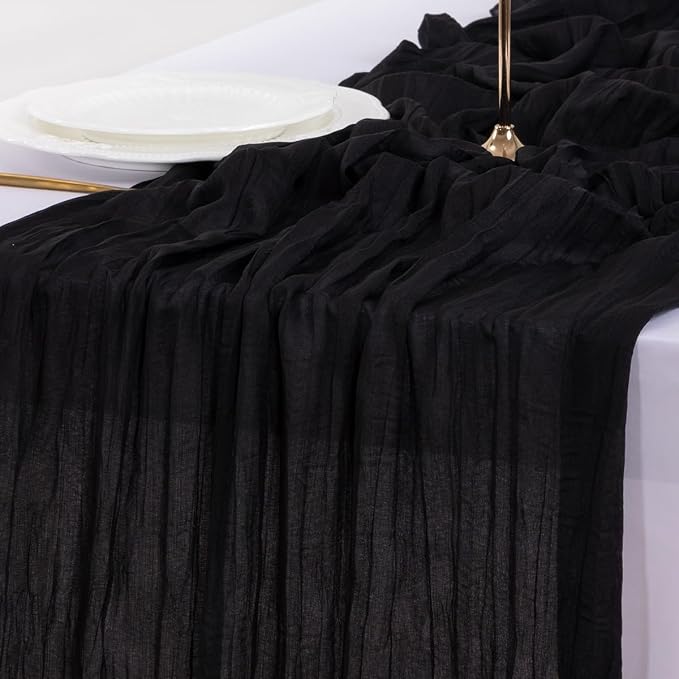 Cheesecloth Table Runner Summer Boho Wedding Birthday Party Home Decor | Black - Image 6