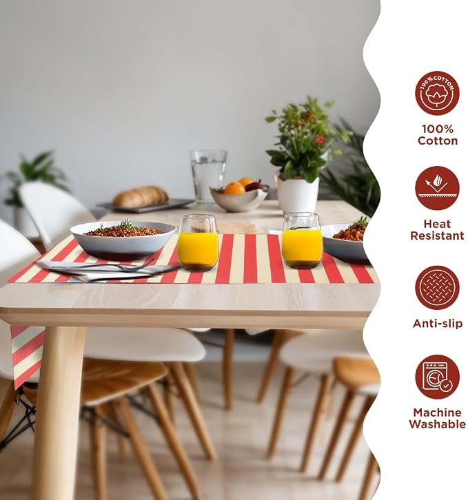 Folkulture Fall Table Runner 90 Inches Long| Red & White Horizontal Striped | - Image 3
