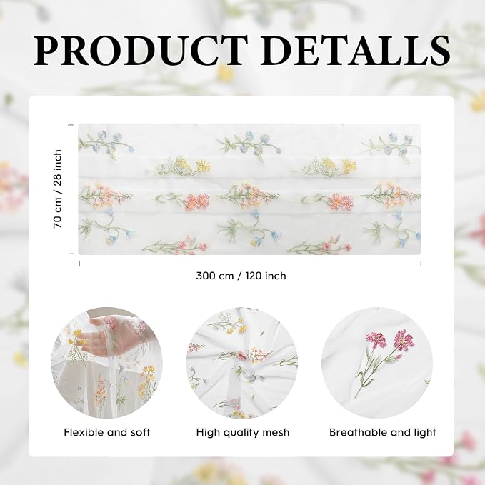 Artoid Mode Wildflower Floral Milky White Gauze Embroidery Table Runner 120 - Image 6