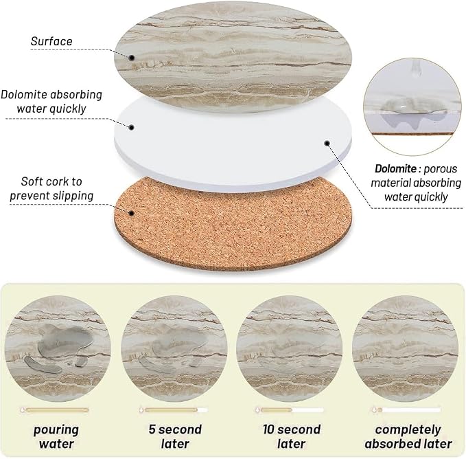 Ceramic Coasters Set of 6, Marble-Textured Design - Image 3